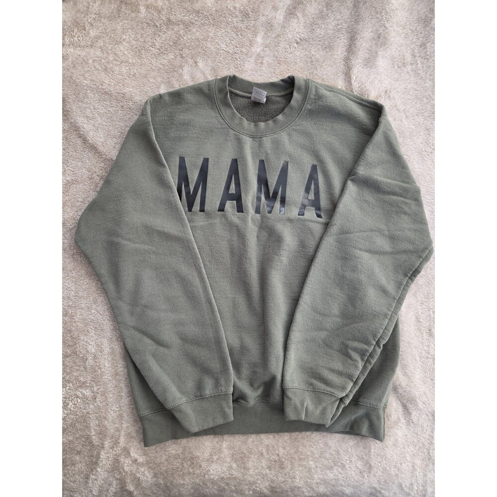 Gilden Green Sweatshirt Heavy Blend Size M Mama Graphic Ribbed Crew Neck Casual